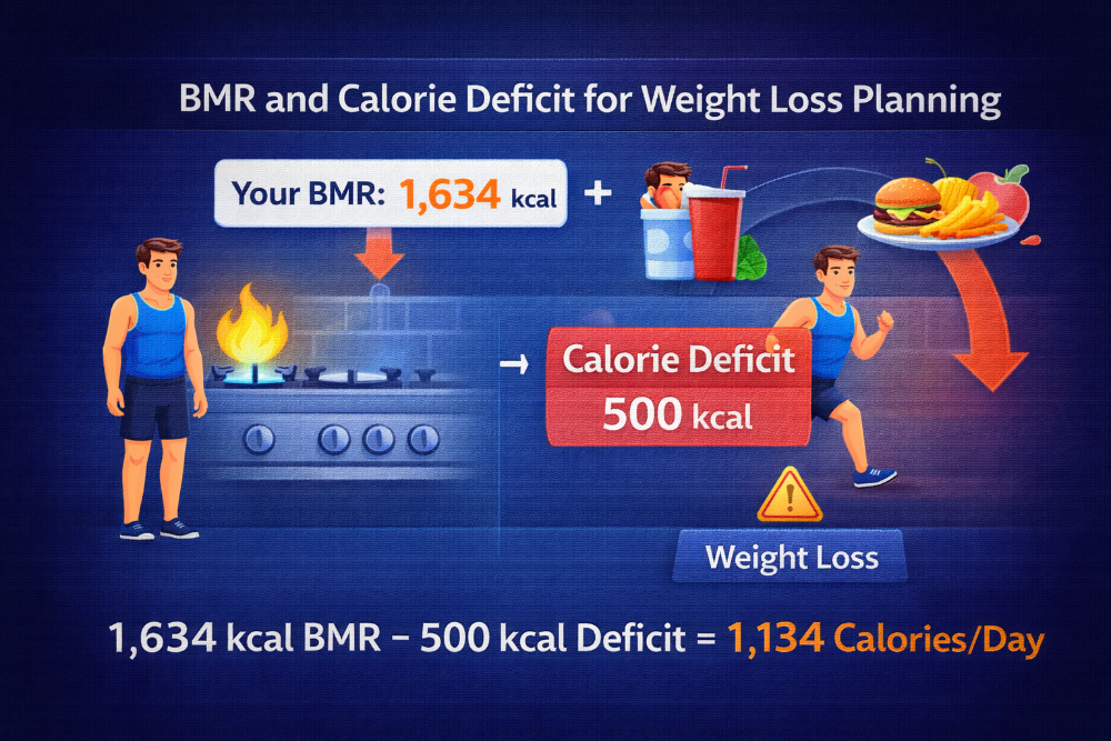Illustration of BMR and calorie deficit for weight loss planning chart